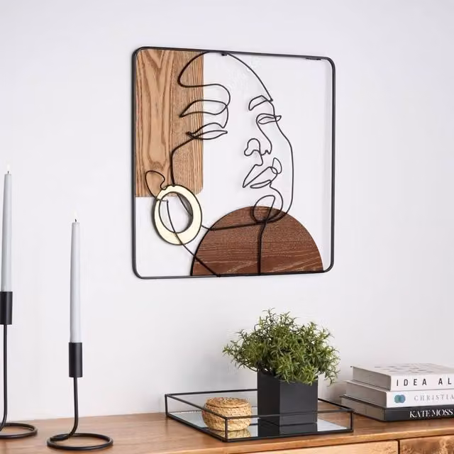 Wyld and Coco Brown Minimalist Geometric Abstract Metal Wall Art, W: 50 cm, H: 50 cm