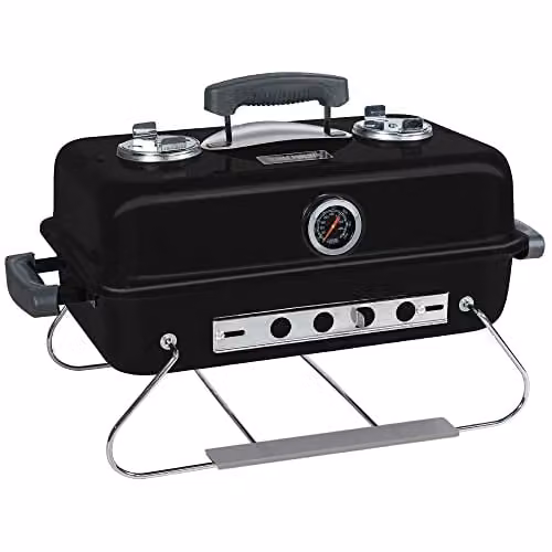 George Foreman Premium On-The-Go Portable Charcoal Barbecue in Black with Two Part Warming Rack and Adjustable Airflow, GFPTBBQ1004B