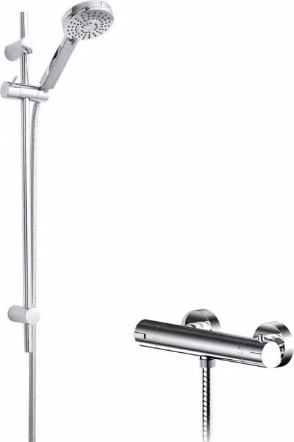 Balterley Round Bar Valve Water Saving Slide Rail Kit Shower Set in Chrome Silver