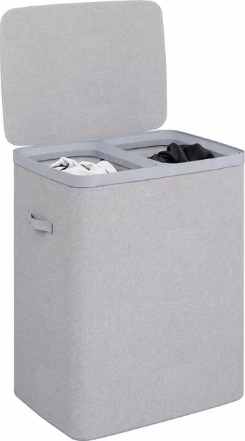 Gr8 Home Double Laundry Separation Hamper Bin with Lid and Removable Bags, Grey, W/D/H: 40 x 40 x 67 cm