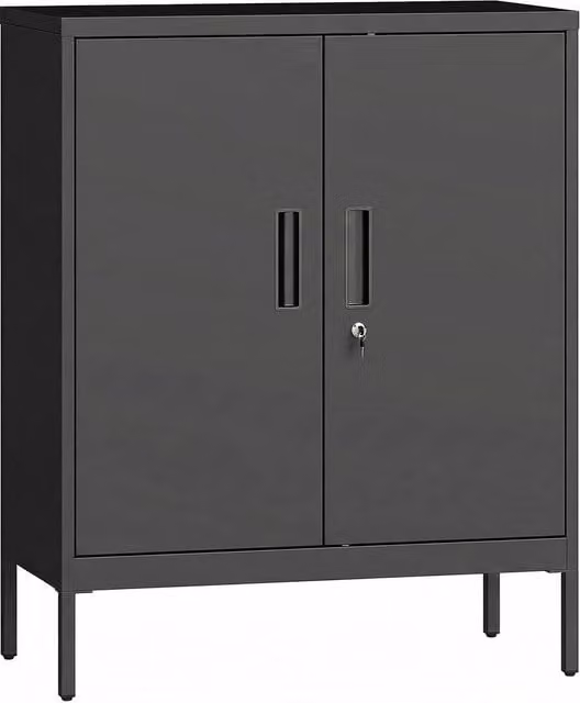 Rolipo Black Metal Lockable Storage Cabinet with Adjustable Shelves and Hinged Doors