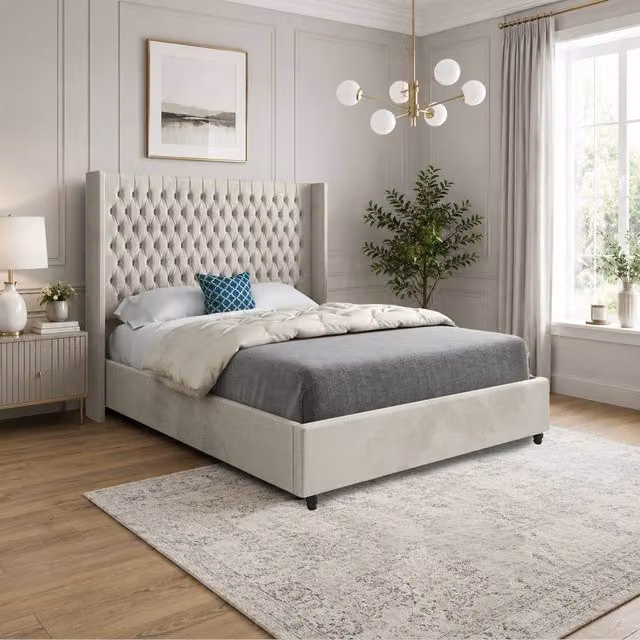 Casani Tickhill Single Upholstered Designer Bed Frame in Beige Soft Velvet, W/D/H: 90 x 190 cm