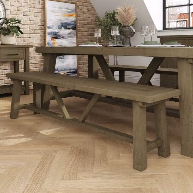 FWStyle Solid Reclaimed Natural Pine Dining Bench in Brown