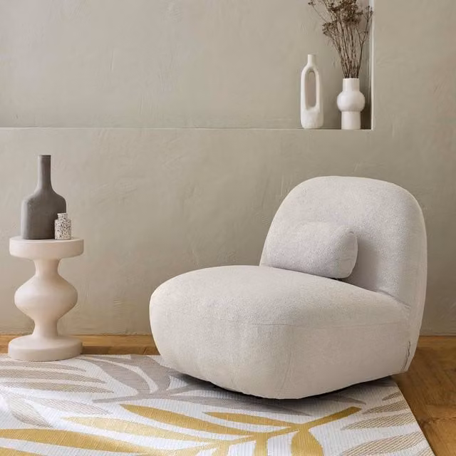 sweeek Textured Terry Swivel Armchair in Cream