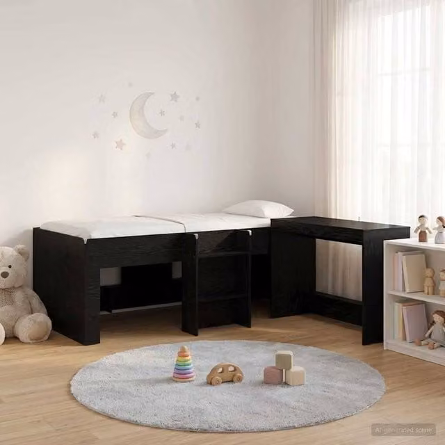 Berkfield Home Kids High Bed Frame with Desk in Black Oak Engineered Wood