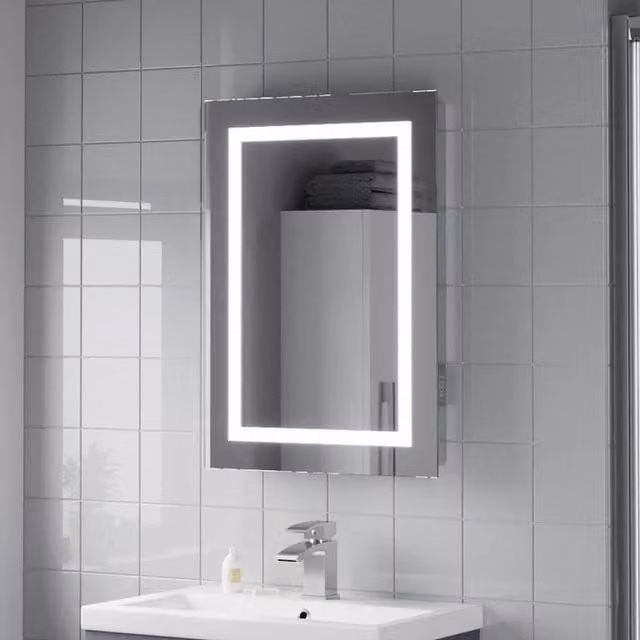 Bathwell Niteo LED Rectangular Bathroom Mirror with Demister Pad and Shaver Socket in Silver