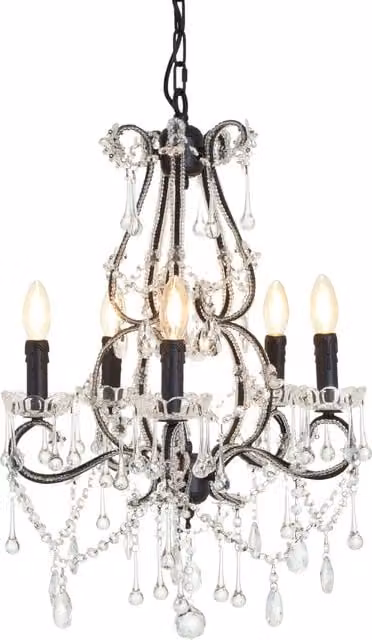 Orsina Kensington Townhouse 5 Bulbs Chandelier in Black with Transparent Glass and Crystal