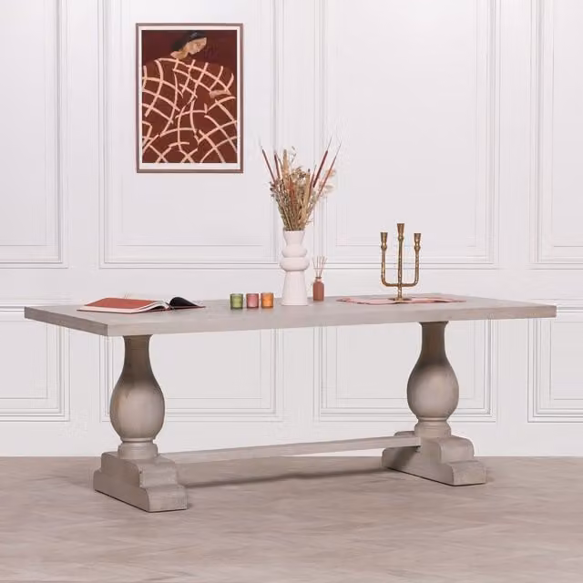 Glasstone Blanche Rustic Washed Wood Rectangular Dining Table, Brown, W: 210 cm, D: 100 cm, H: 80 cm