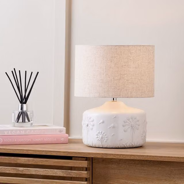 Pacific Lifestyle Dandelion Small Floral Ceramic Table Lamp in White