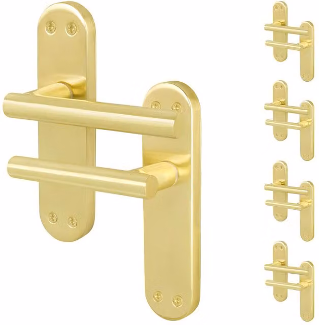 AFIT T-Bar Satin Brass Internal Latch Backplate Handles, Gold, 5 Pairs, W/D/H: 150 x 100 x 17.5 mm