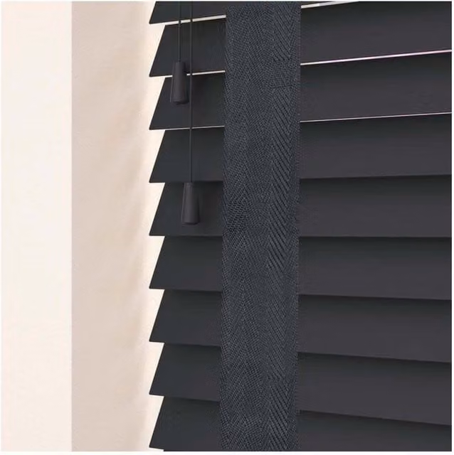 NewEdgeBlinds 50mm Real Wood Venetian Blind with Tapes, Slate Grey, W: 175 cm, H: 120 cm