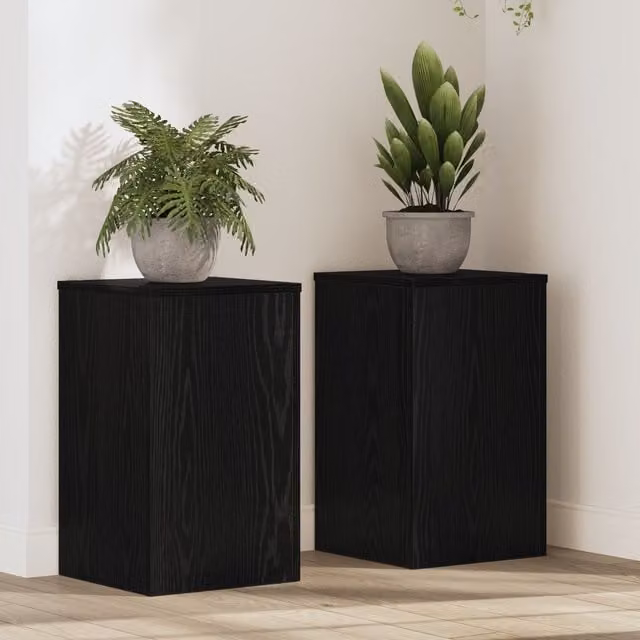 Berkfield Home Set of 2 Modern Black Oak Plant Stands, W/D/H: 30 x 30 x 50 cm
