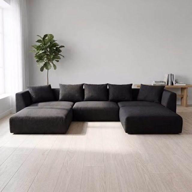 Abakus Direct Tokyo U-Shape Modular Sofa in Black Basket Weave Fabric with Deep Seats