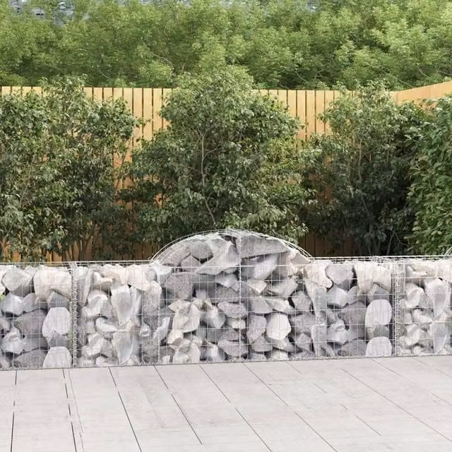 Berkfield Home Arched Gabion Baskets, 4 Piece Set, Silver Galvanised Steel, W: 200 cm, D: 50 cm, H: 60-80 cm
