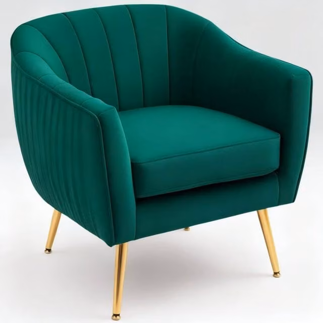 ERGOVEXA Green Velvet Shell Back Accent Chair with Metal Frame
