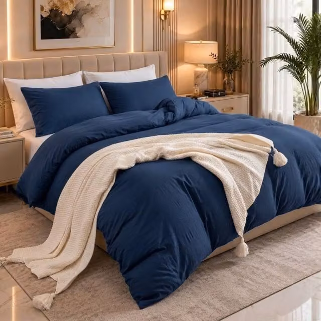 Pamposh 2 Pack Reversible Microfibre Duvet Cover and Pillowcase Set in Navy Blue, King Size (180 x 200 cm)