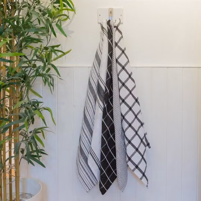 Nicola Spring Highly Absorbent Striped Cotton Tea Towel Set in Black and White, Pack of 10