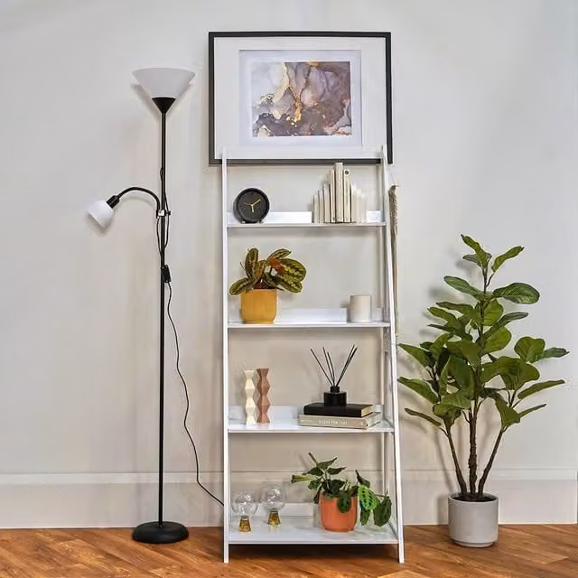 ValueLights Moz Mother and Child Uplighter Floor Lamp with Adjustable Side Lamp in Black and Gold/Brass
