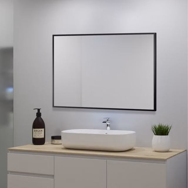 AicaBathroom Modern Rectangular Wall Mirror with Black Frame, Width: 80 cm