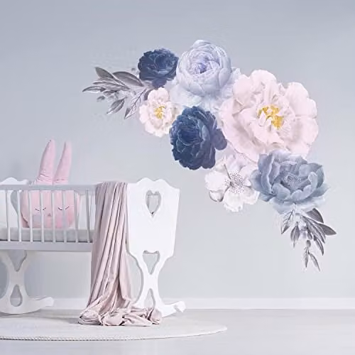 WALPLUS Elegant Oversized Peonies Floral Wall Stickers, 9 Piece Multicolour Removable Peel and Stick Decor for Nursery, Bedroom or Living Room