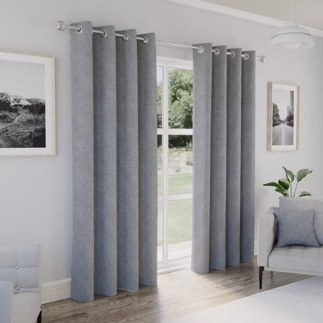 Enhanced Living Austin Grey Blackout Eyelet Curtains, Thermal Insulating, W: 117 cm, H: 168 cm