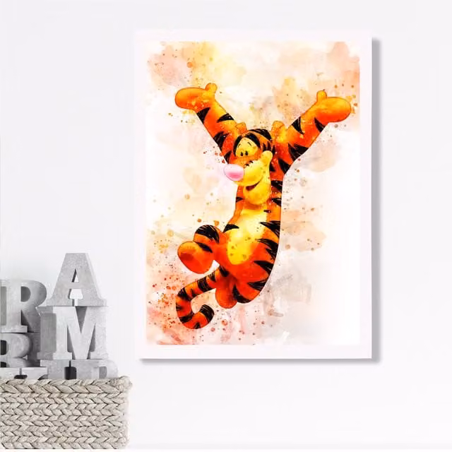 ARTZE Tigger Watercolour Winnie the Pooh Art Print with White Frame, Orange, A3