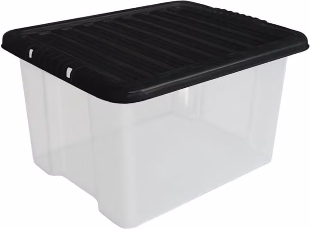 MantraRaj Plastic Storage Box with Lid, 30l, Transparent and Black