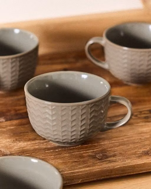 Dibor Set of 4 Grey Geometric Stoneware Coffee Mugs