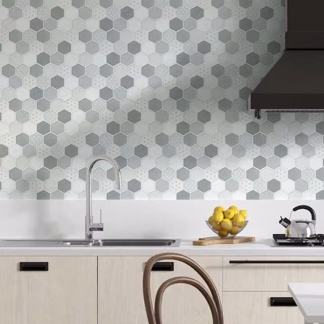 WALPLUS 3D Tile Stickers Multipack in Grey and White, Gloss Finish, 60 Pieces