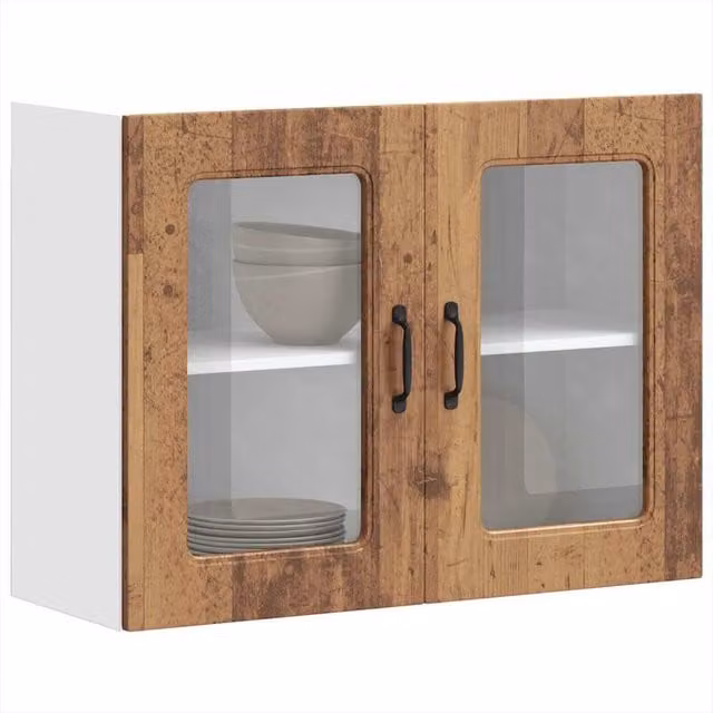 Berkfield Home Kalmar Wall Cabinet with Glass Doors in Brown Rustic Old Wood