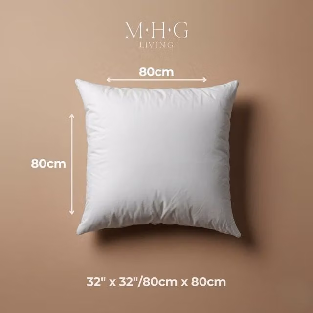 MHG Living White Microfibre and Hollowfibre Square Cushion Insert Pad, W x D: 80 x 80 cm