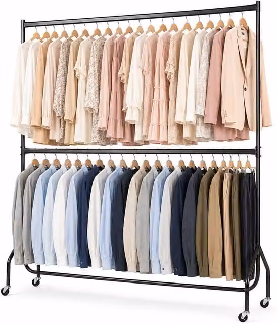 House of Home Two Tier Heavy Duty Metal Clothes Rail Garment Hanging Rack, Black, H: 182.88 cm x W: 152.4 cm