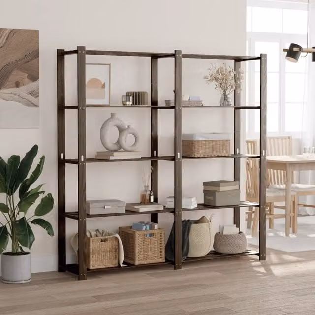 Berkfield Home 5-Tier Solid Wood Pine Storage Rack in Black, H 170 x W 170 x D 38 cm