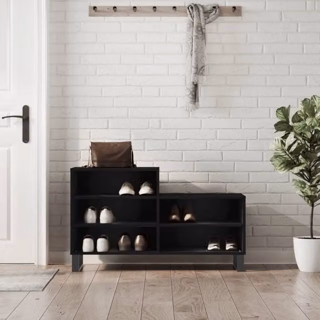 Berkfield Home Modern Black Wall Mounted Shoe Cabinet W/D/H: 102 x 36 x 60 cm