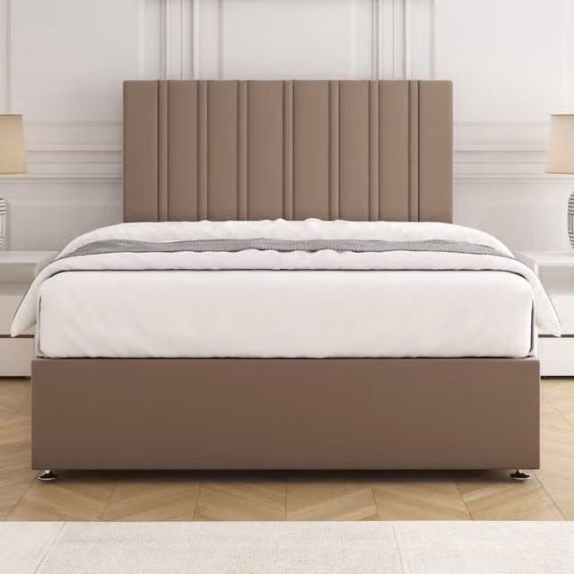 BSSPOKE Sienna Plush Velvet Divan Bed Set with 24 inch Headboard and Mattress in Bronze, Double, W/D/H: 140 x 200 cm