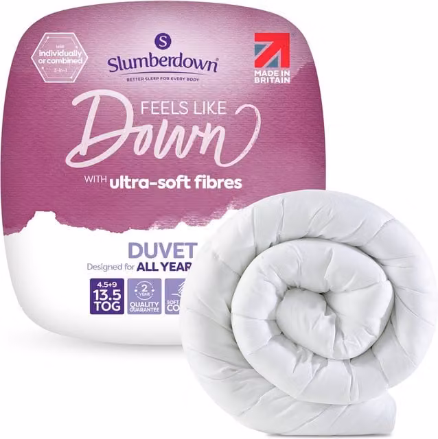 Slumberdown Feels Like Down 13.5 Tog All Season Duvet, White, King Size