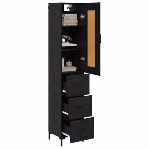 vidaXL Modern Black Highboard with Internal Drawers and Shelves, W/D/H: 34.5 x 34 x 180 cm