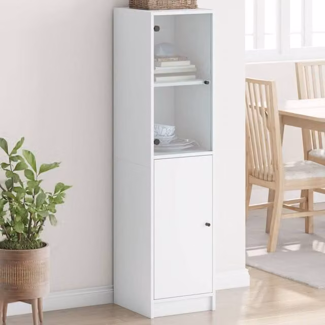 Berkfield Home White Highboard with Glass Doors, W/D/H: 35 x 37 x 142 cm