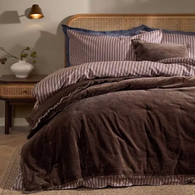 Yard Jaye Chocolate Brown Fringed Cotton Velvet Bedspread