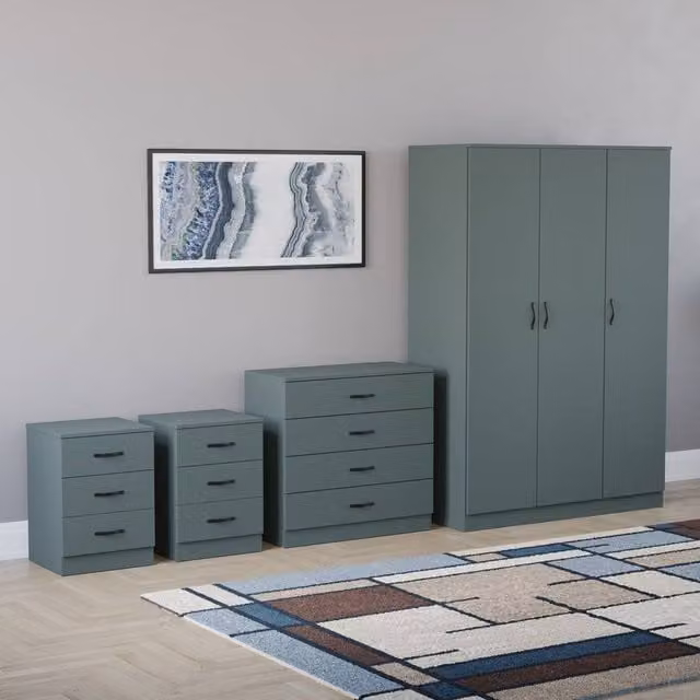HD Designs 4 Piece Modern Green Bedroom Set Including Wardrobe, Chest of Drawers and Two Nightstands