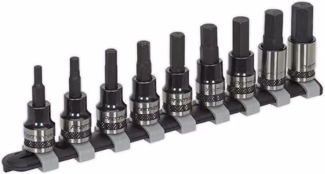 Loops 9pc Hex Key Socket Bit Set, 3/8 inch Square Drive, 4mm to 12mm, Black