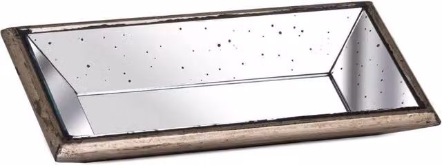 KDMD Astor Silver Distressed Mirrored Rectangular Display Tray with Wooden Detailing
