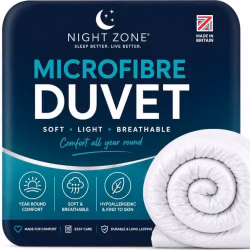 NIGHTZONE White Microfibre All Season Double Quilt, 13.5 Tog, W/D/H: 200 x 220 cm