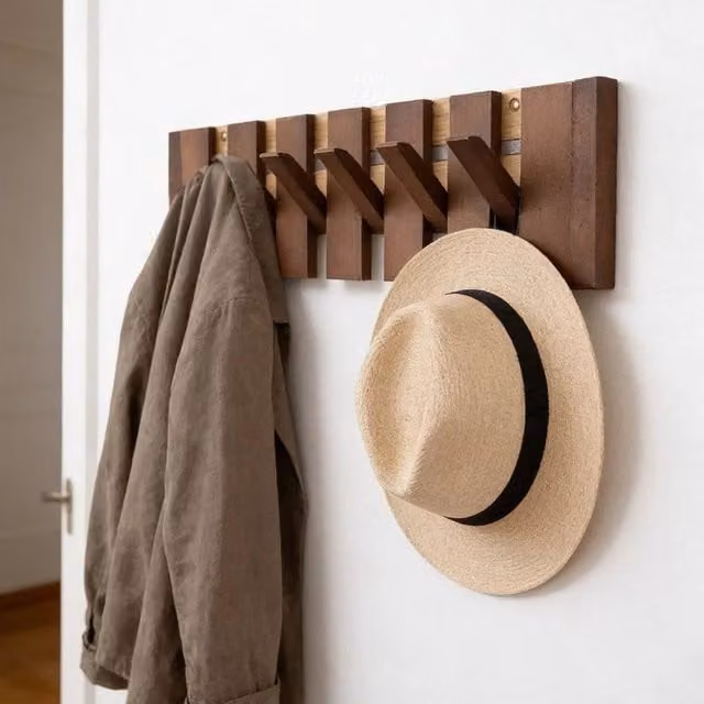KORVIXA Piano Key Coat Hook Rack with 6 Hooks in Walnut Brown, Width: 90 cm