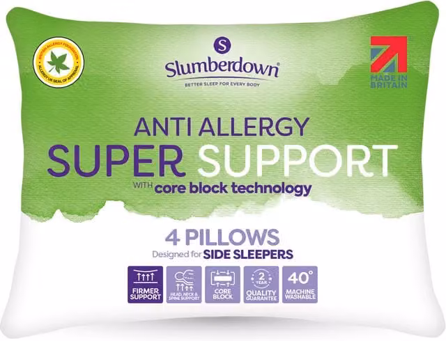 Slumberdowns Anti Allergy Super Support Firm Pillow in White with Hollow Fibre Filling