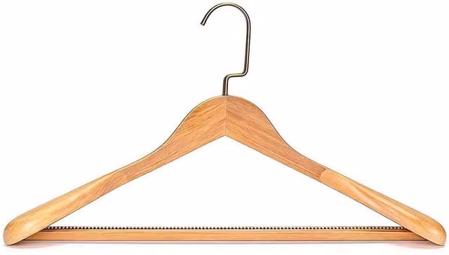 Spetlek 10 Pack Natural Wooden Non-Slip Coat Hangers with Contoured Shoulders and Swivel Hook in Beige, W: 100 cm, D: 15 cm