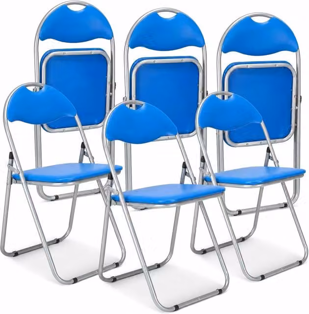 Bravich Candy Folding Dining Chair in Blue Synthetic Leather with Metal Frame