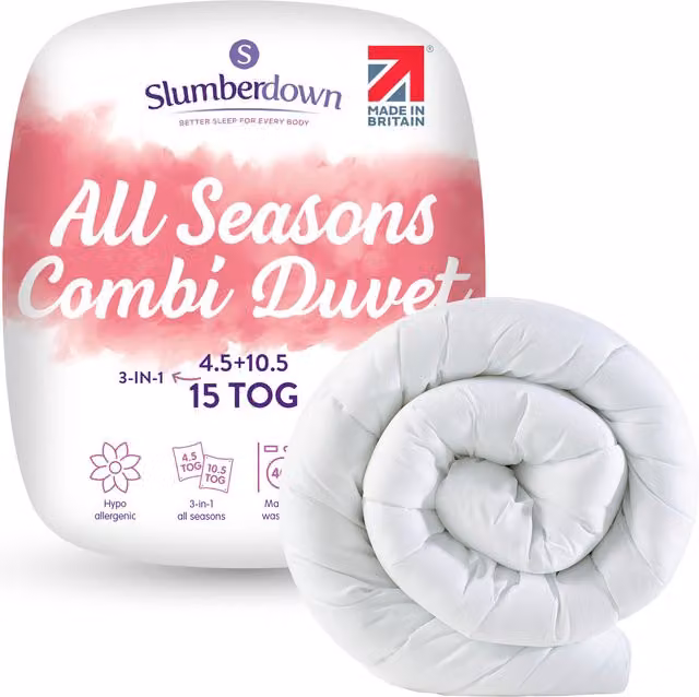 Slumberdown All Seasons Combi 15 Tog Hollow Fibre Duvet in White, Single