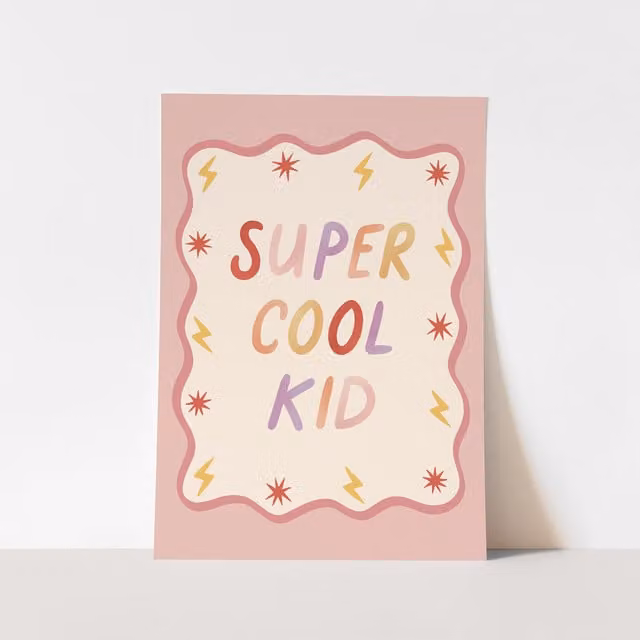 Kid of the Village Abstract Typography Fine Art Paper Print, Pink and Multicolour, W: 50 cm, H: 70 cm