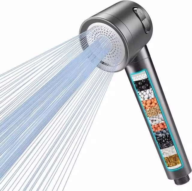 VOGREX High Pressure Water Saving Filter Shower Head with Ceramic Filter in Grey